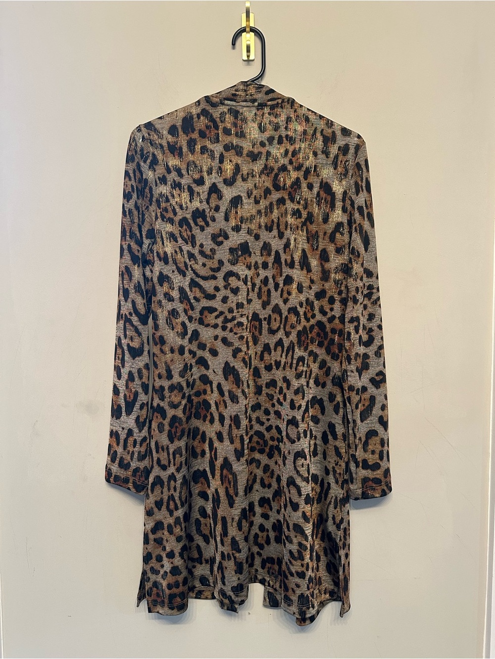 Susan Graver Metallic Leopard Print Open Front Cardigan with Pockets Size Small - Picture 5 of 6